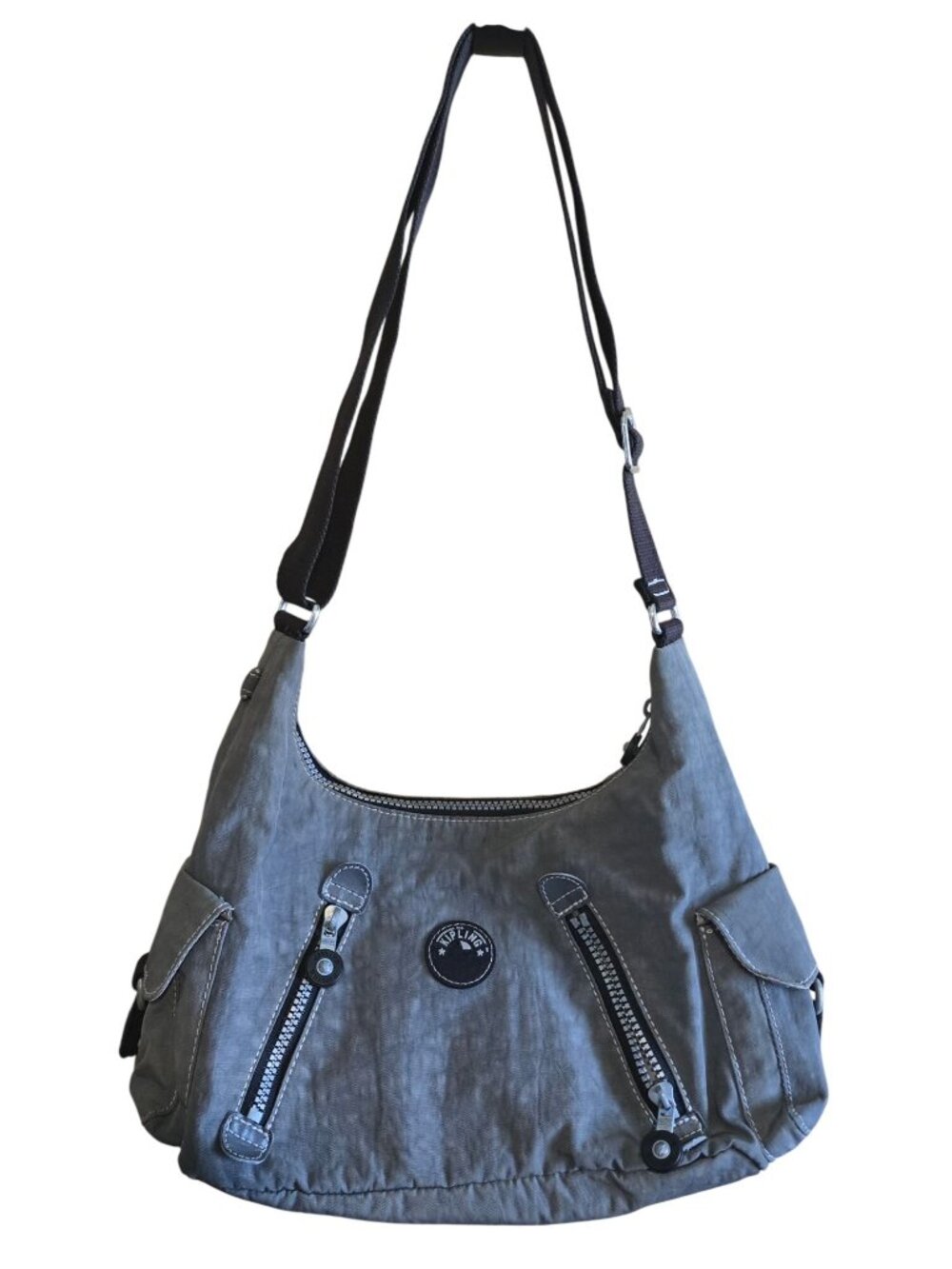Kipling Gray Shoulder Bag With Zipper Detail & Side Pockets travel school casual